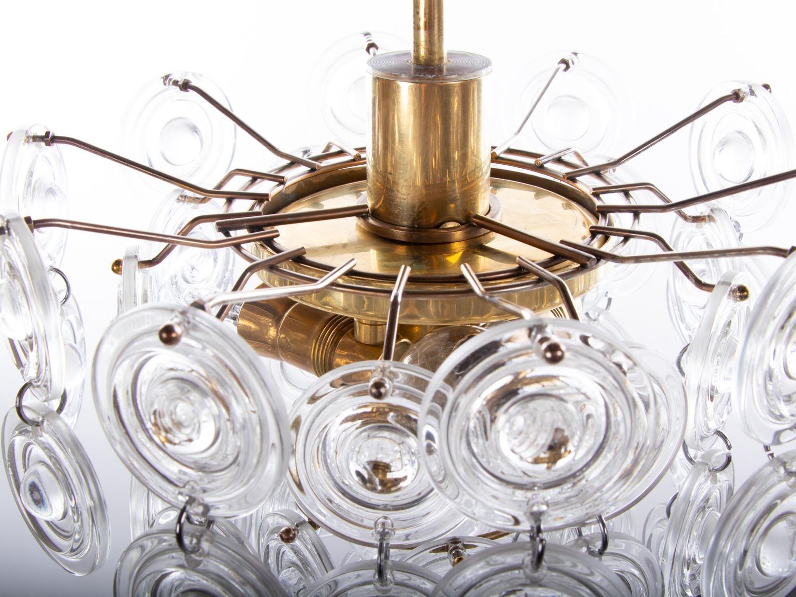 photo for sale 1960 Italy Gaetano Sciolari Chandelier Crystal Lens & Brass