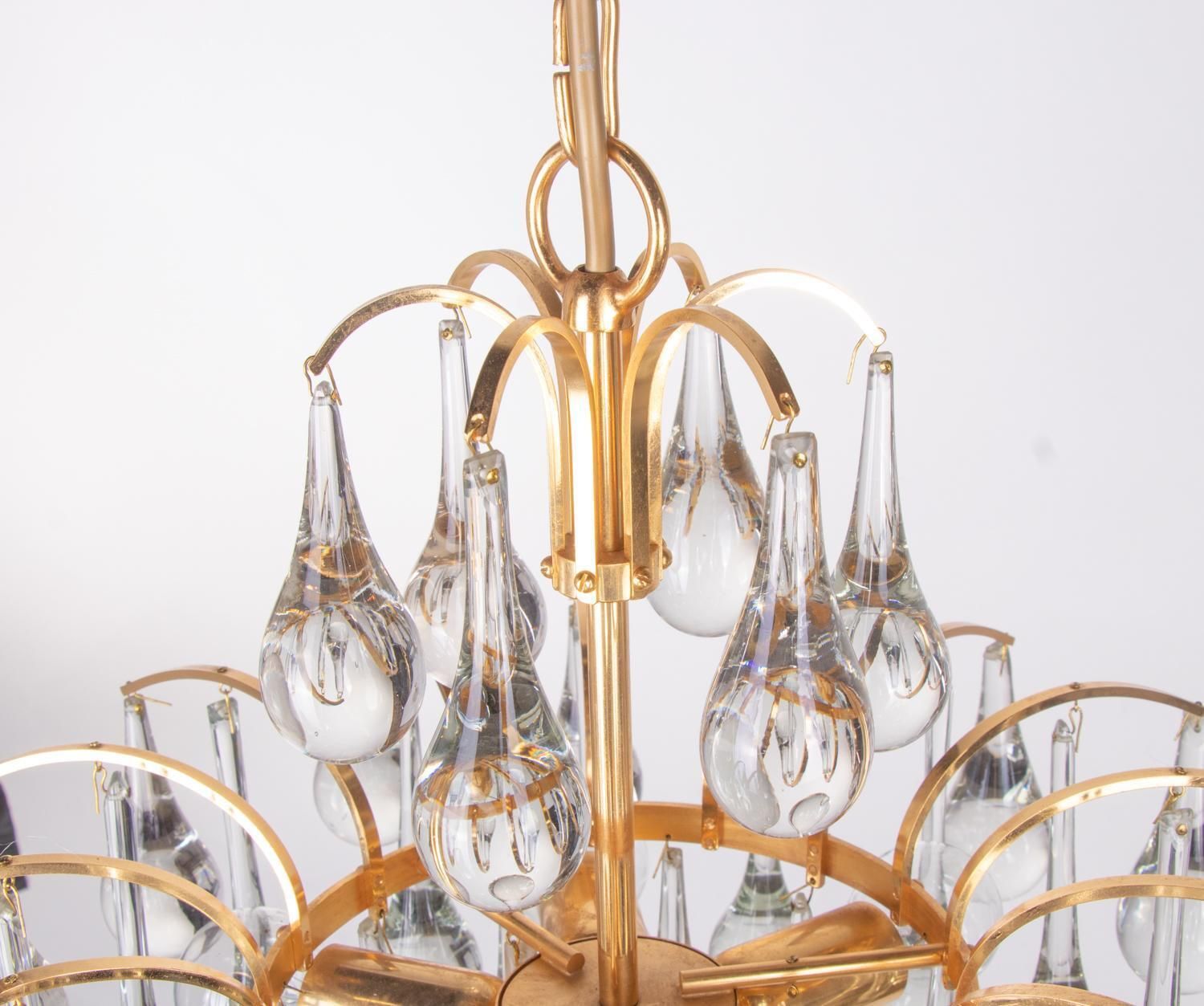 Palwa Teardrops Chandelier Murano Glass  & Gilt Brass, Germany, 1960s photo 2745.0