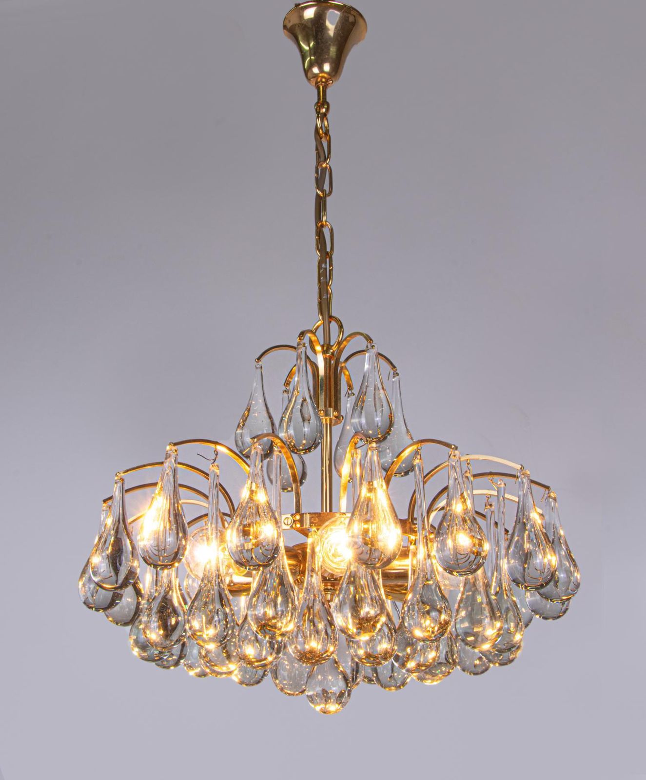 Palwa Teardrops Chandelier Murano Glass  & Gilt Brass, Germany, 1960s photo vintage