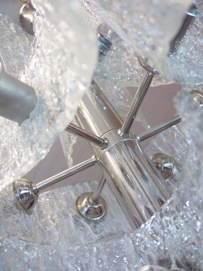 Frosted Murano Chandelier Glass & Chrome By Kaiser, Germany 1960s photo buy