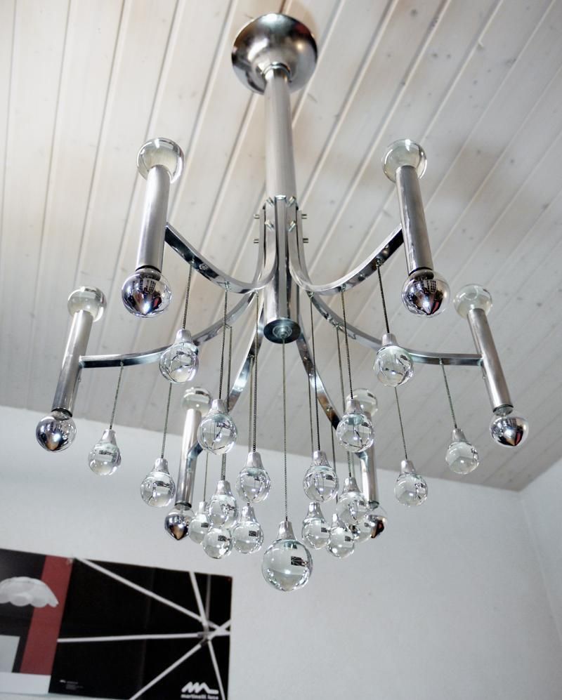 Sciolari Sputnik Chandelier Murano Glass & Chrome, Italy, 1970s photo 2242.0