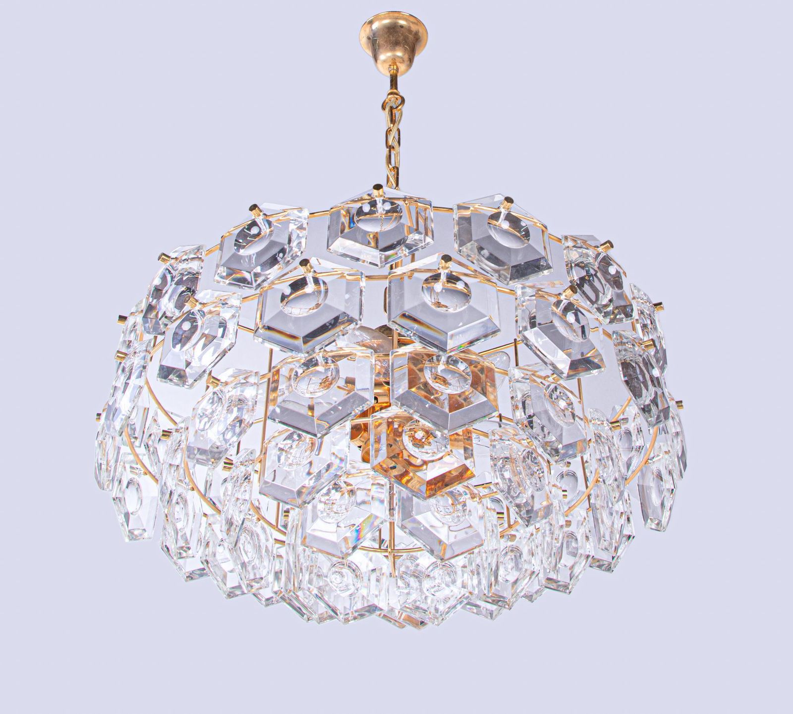 Gold Plated Kinkeldey Lens Chandelier Crystal & Brass, Germany, 1960s photo for sale