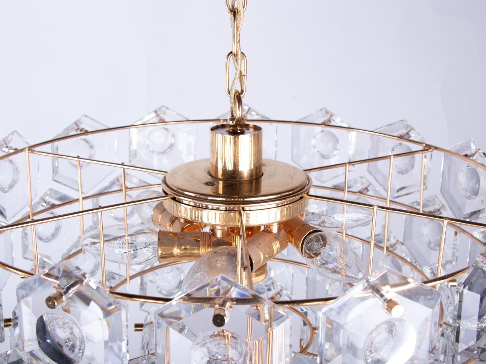 Gold Plated Kinkeldey Lens Chandelier Crystal & Brass, Germany, 1960s photo vinterior