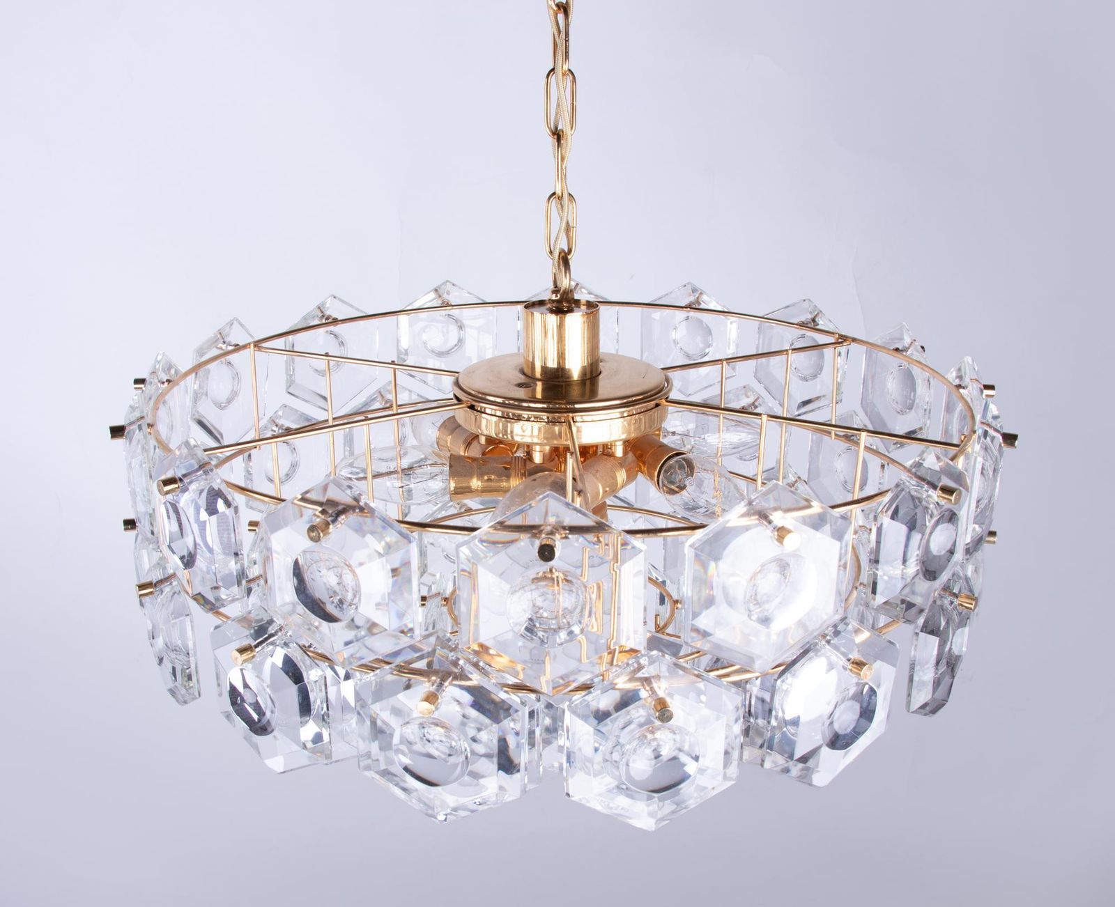 Lighting Gold Plated Kinkeldey Lens Chandelier Crystal & Brass, Germany, 1960s photo