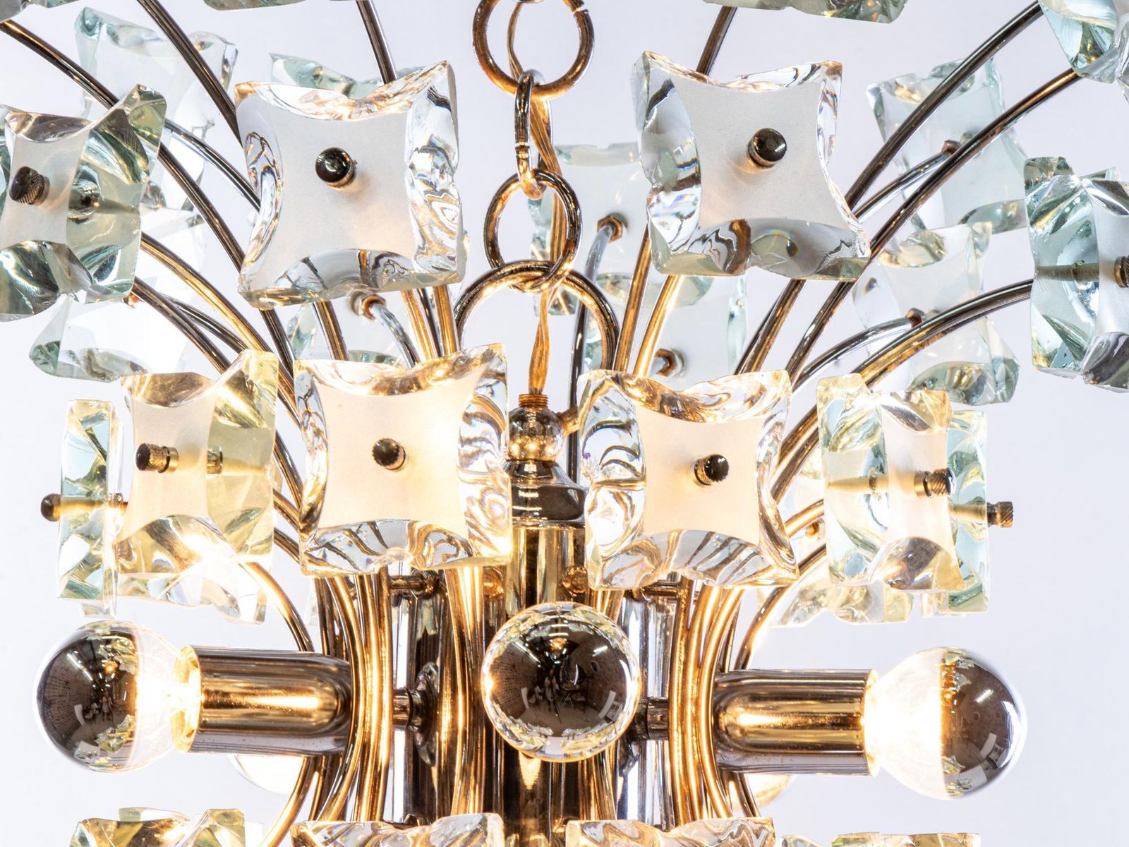 1970 Italy Fontana Arte Sputnik Chandelier Turquoise Glass & Chrome photo for sale