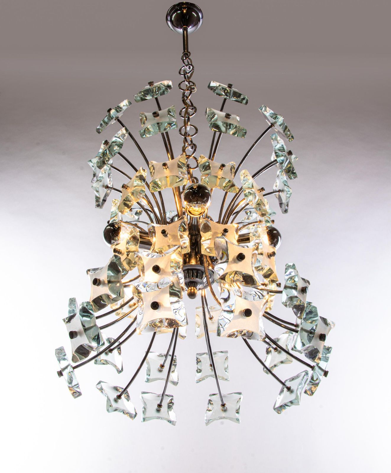 1970 Italy Fontana Arte Sputnik Chandelier Turquoise Glass & Chrome photo buy