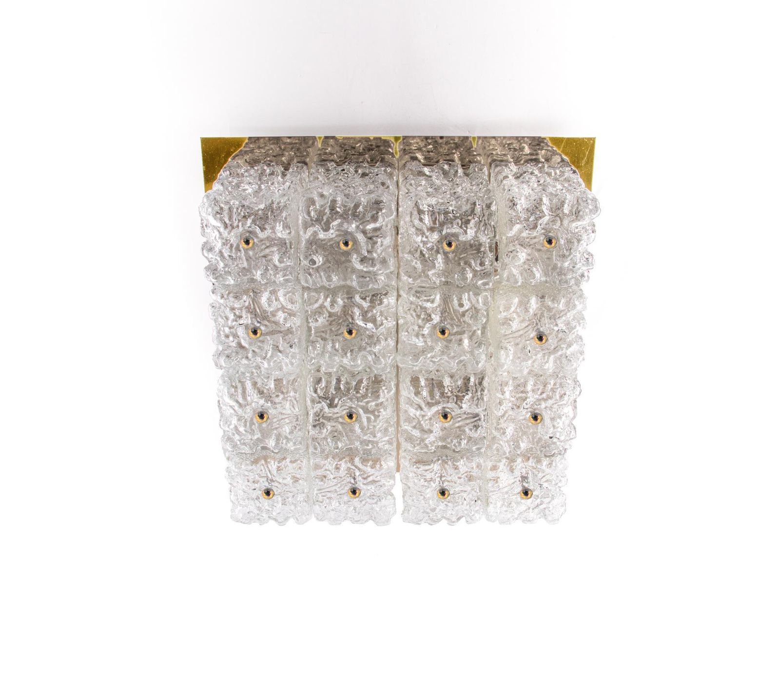 1 'Of 2' 1960 Germany Limburg Large Square Flush Mount Glass & Brass Chandelier photo Lighting
