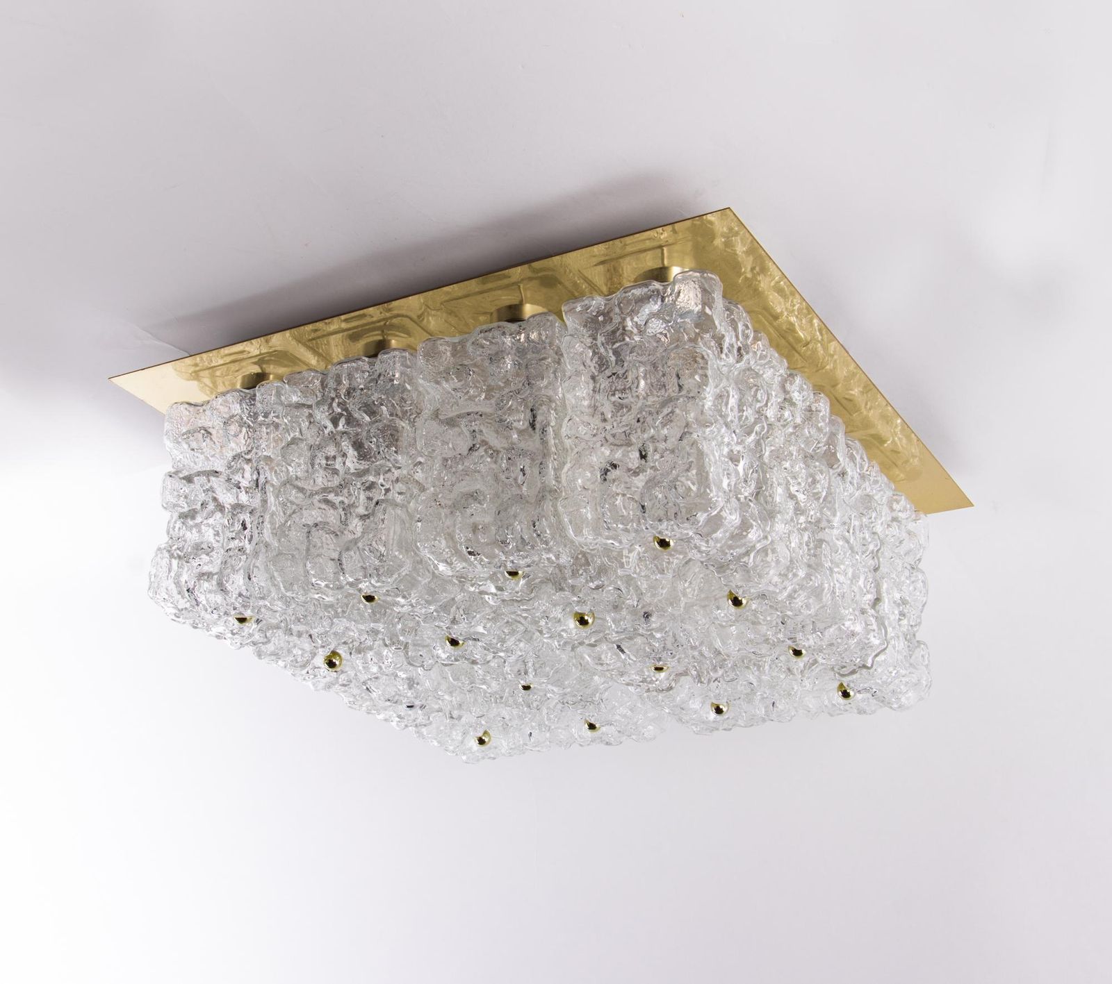 1 'Of 2' 1960 Germany Limburg Large Square Flush Mount Glass & Brass Chandelier photo vinterior