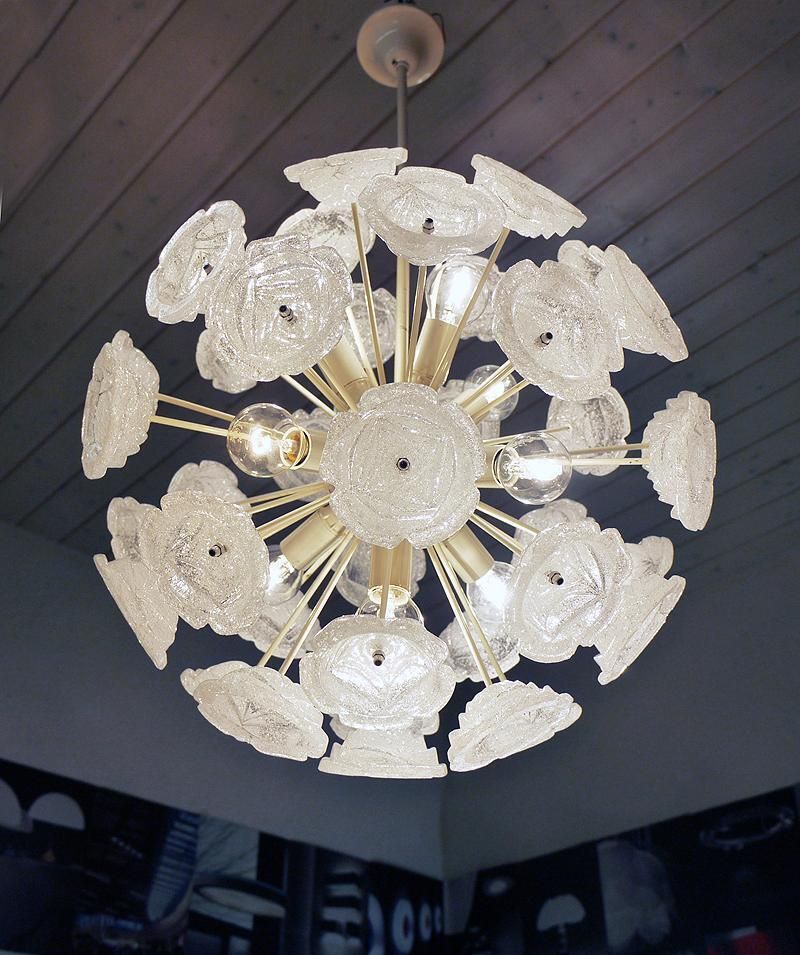 1960s German Sputnik Chandelier White Murano Glass Roses On An Enameled Frame photo furniture