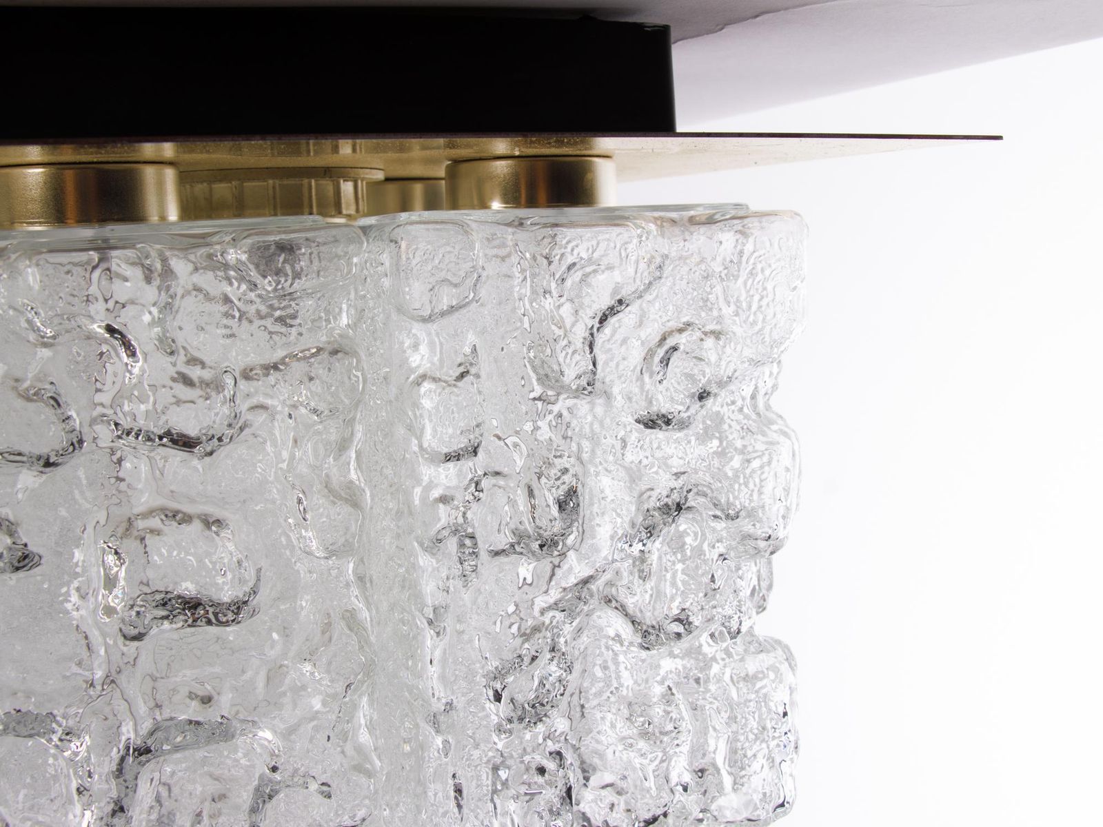 1 'Of 2' 1960 Germany Limburg Large Square Flush Mount Glass & Brass Chandelier photo vintage