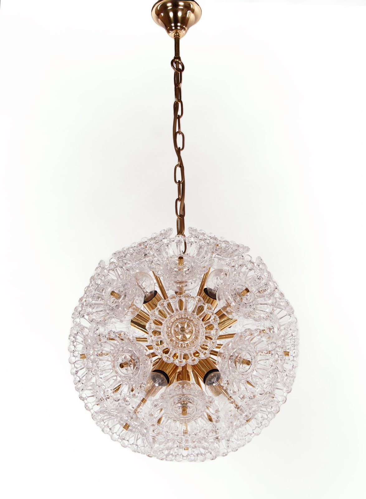 Sputnik Murano Chandelier Glass & Brass By Venini Attr. 1960s photo for sale