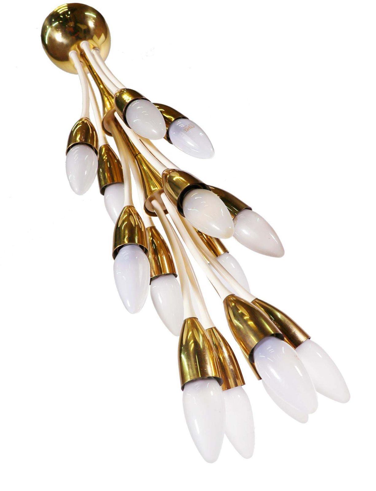 1950s Sputnik Enamel Brass Chandelier By Vereinigte Werkstätten, Munich, Germany photo furniture