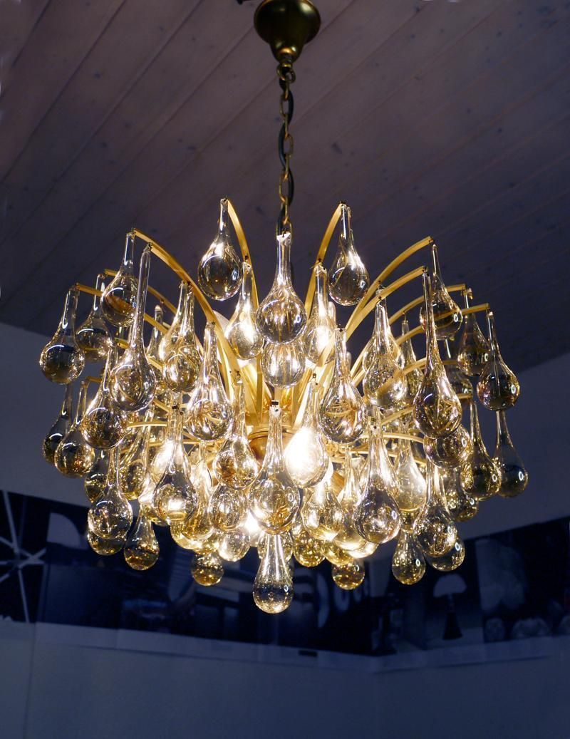 1970 Germany Palwa Tear Drop Chandelier Murano Glass And Brass photo furniture