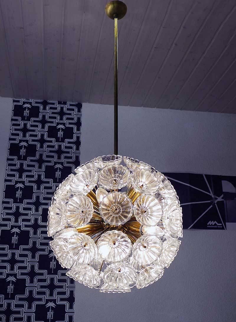 1960 Germany Veb Sputnik 'Dandelion' Chandelier Glass Flowers & Brass photo furniture