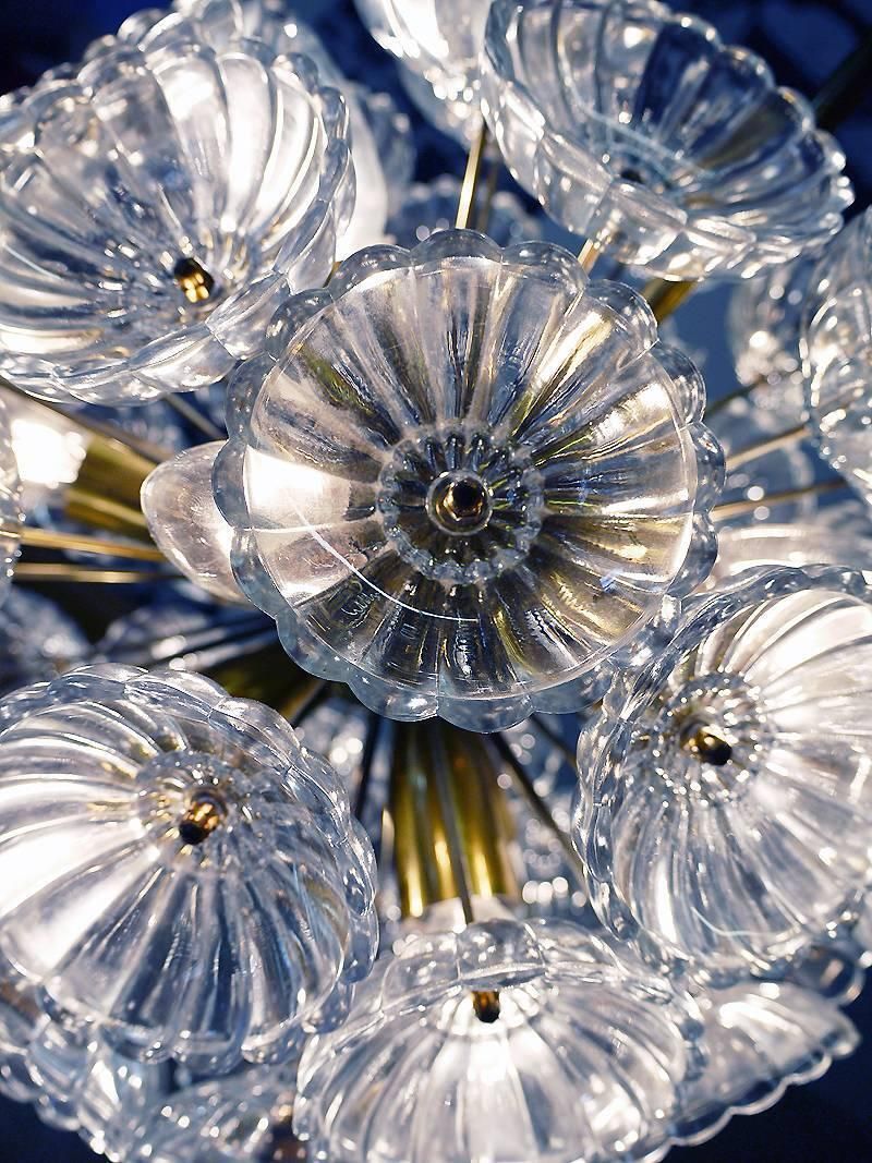 1960 Germany Veb Sputnik 'Dandelion' Chandelier Glass Flowers & Brass photo vinterior