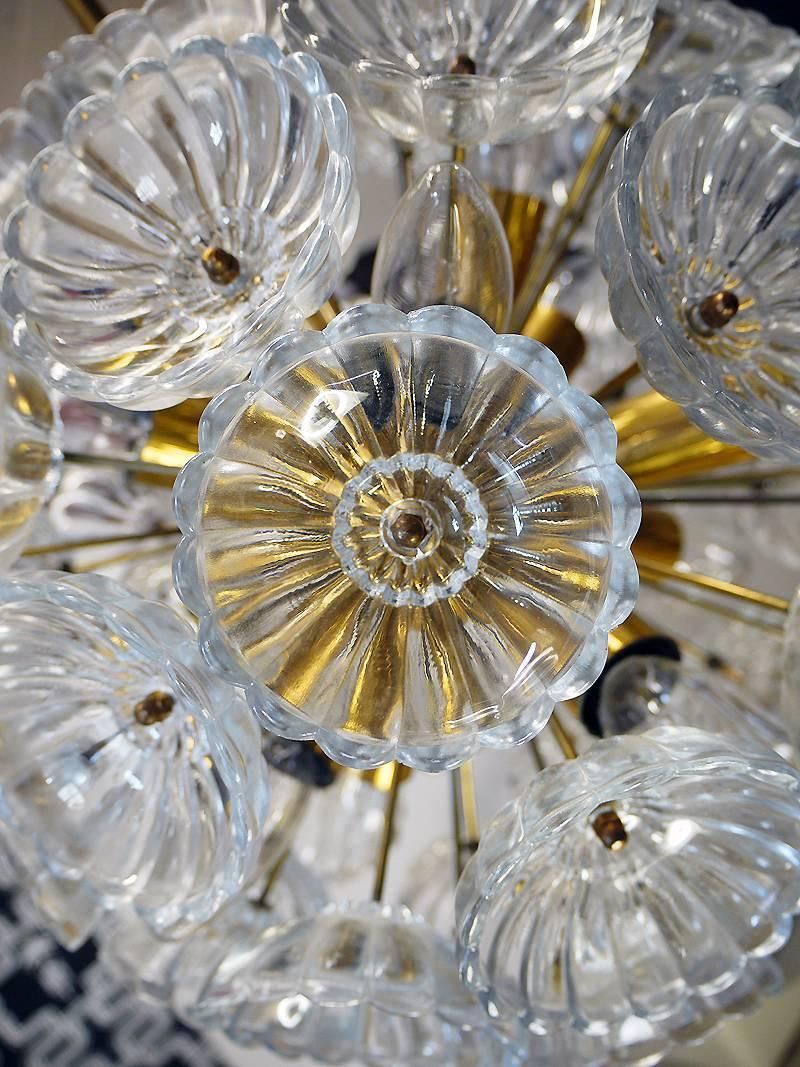 1960 Germany Veb Sputnik 'Dandelion' Chandelier Glass Flowers & Brass photo buy