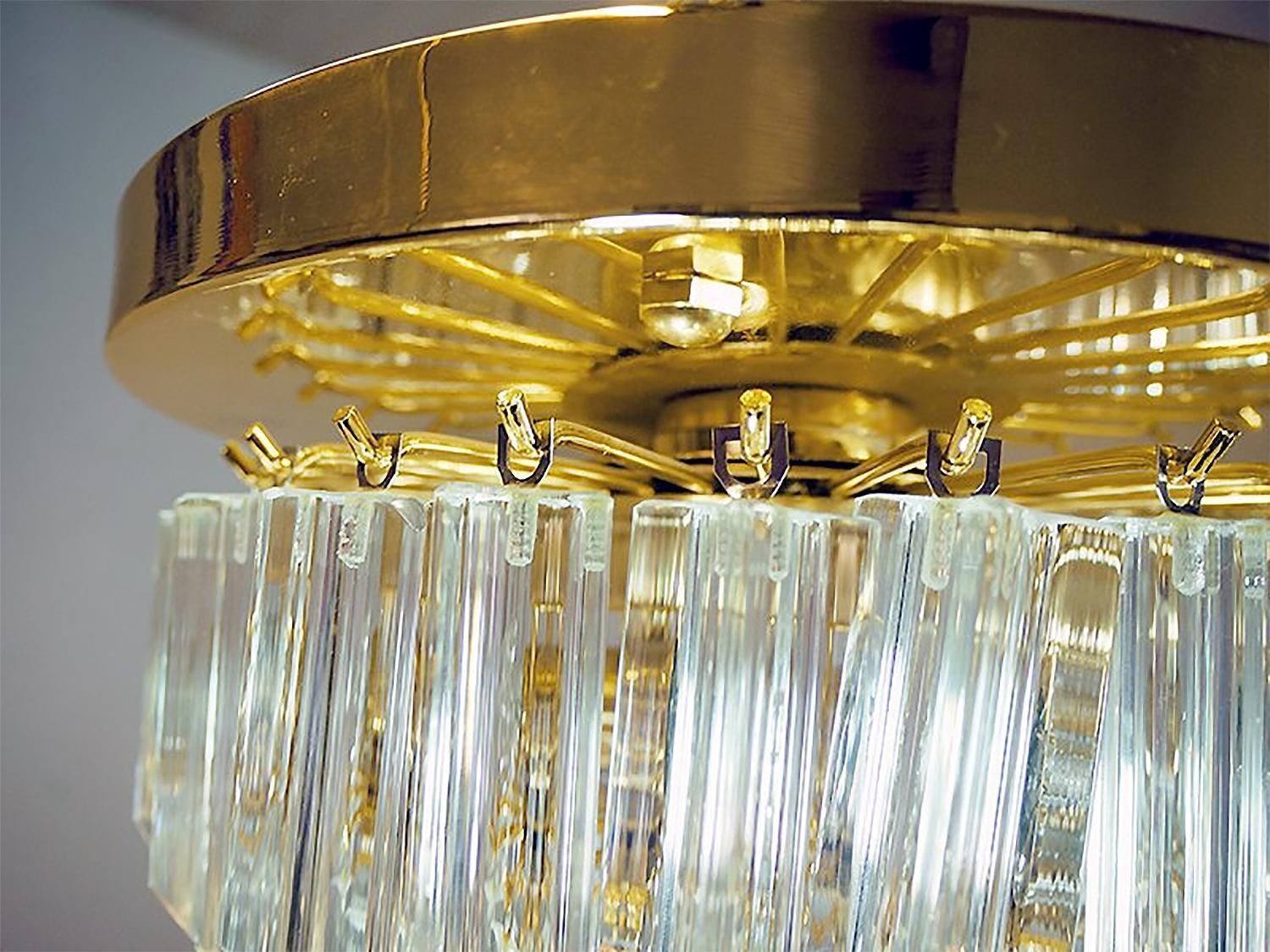photo furniture Glamorous 20" Novaresi Flush Mount Chandelier Crystals & Gilt Brass, Italy 1970s