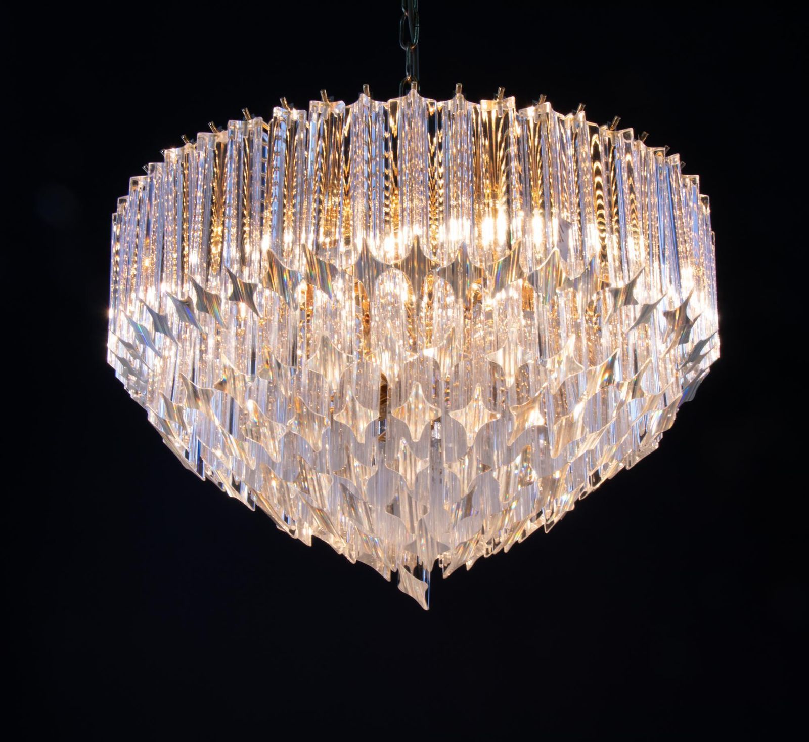 Glamorous 21" Novaresi Chandelier Crystal Prisms & Gilt Brass, Italy 1970s photo furniture