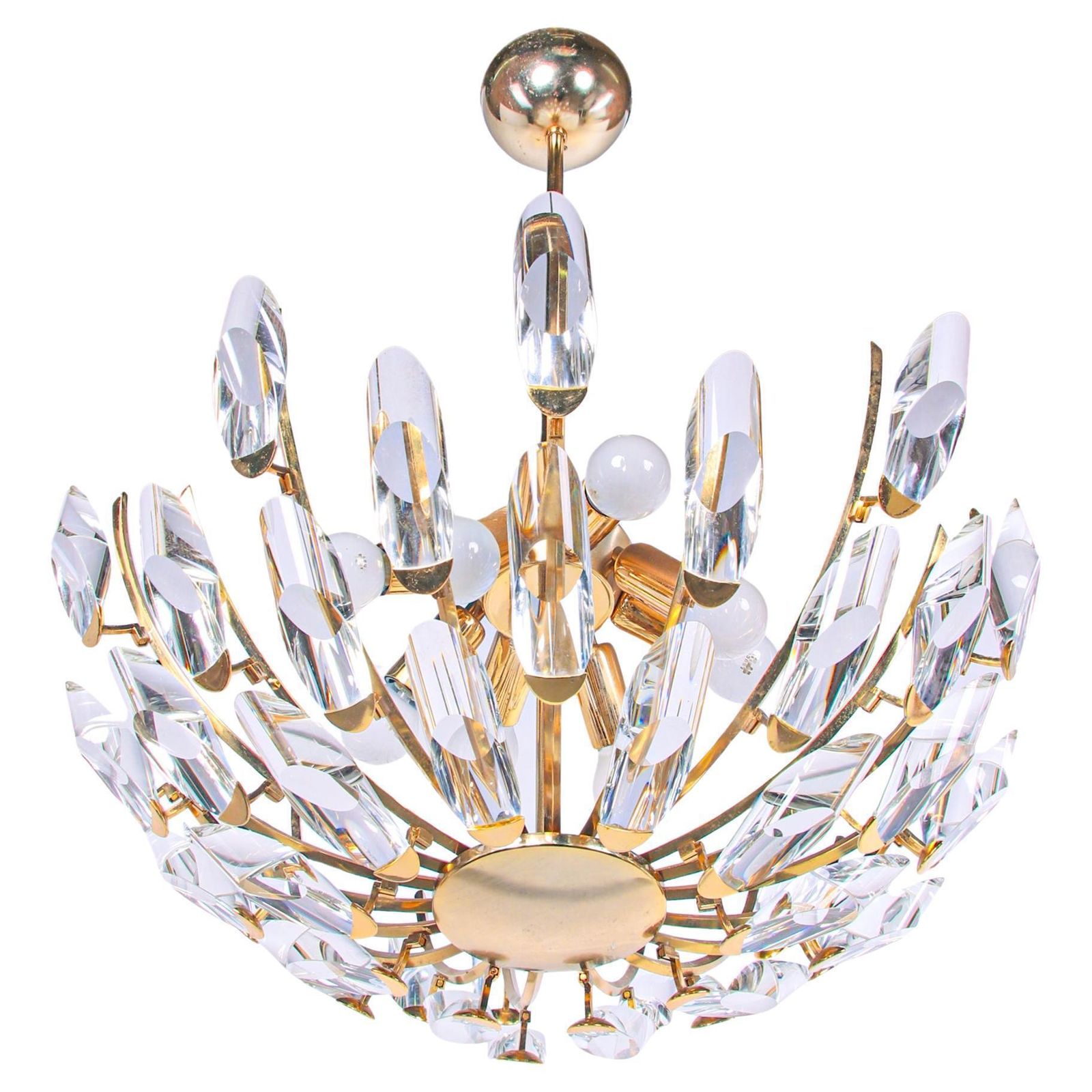 1970s Italy Stilkronen Chandelier Crystal Glass & Gilt Brass
