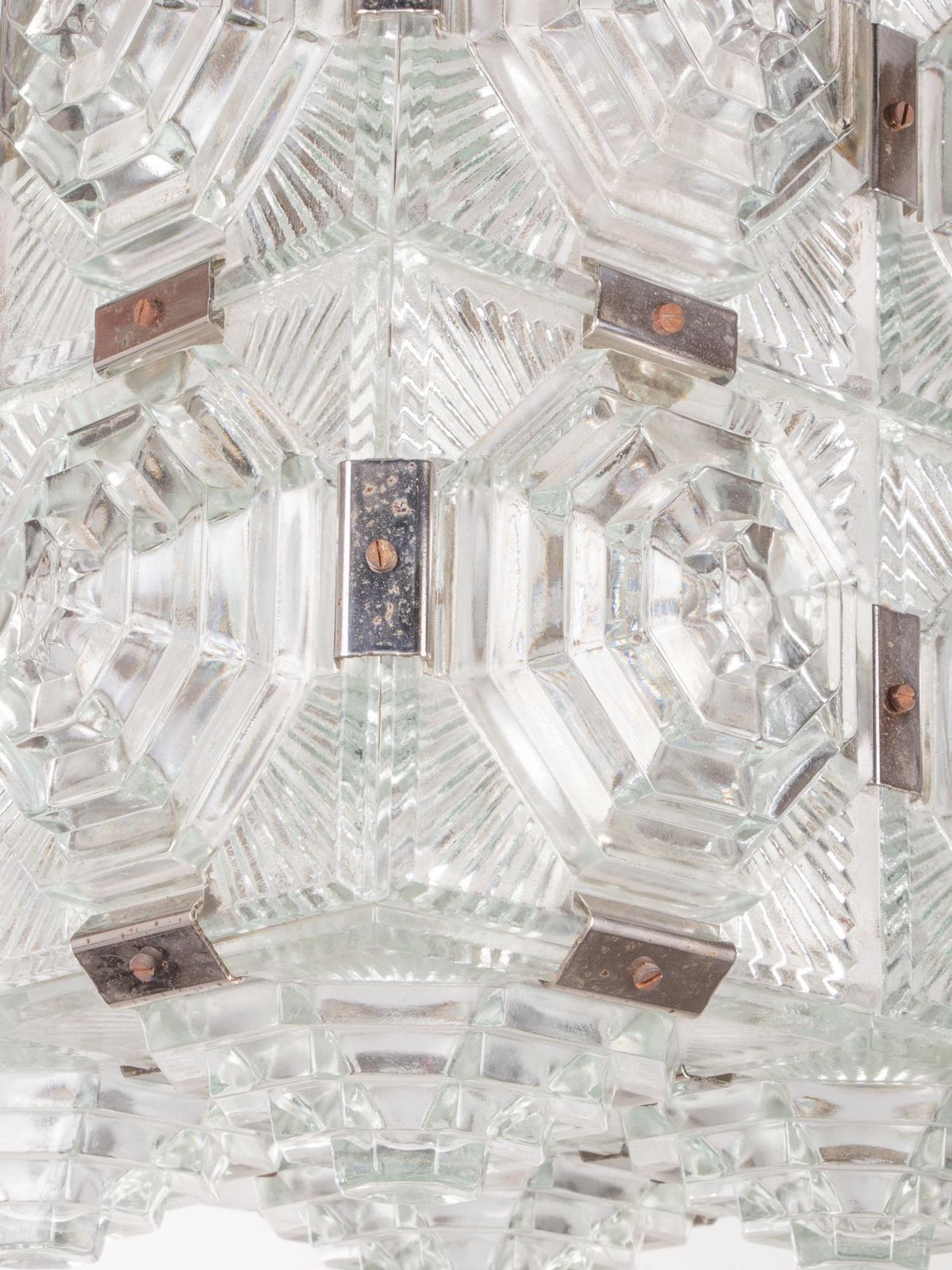 1960 Kamenicky Senov Bohemian Ceiling Light Glass Cube Chandelier photo Lighting