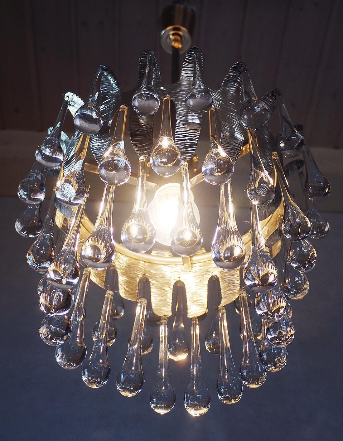 1970 Germany Palwa Tear Drop Chandelier Murano Glass And Silver Brass photo furniture