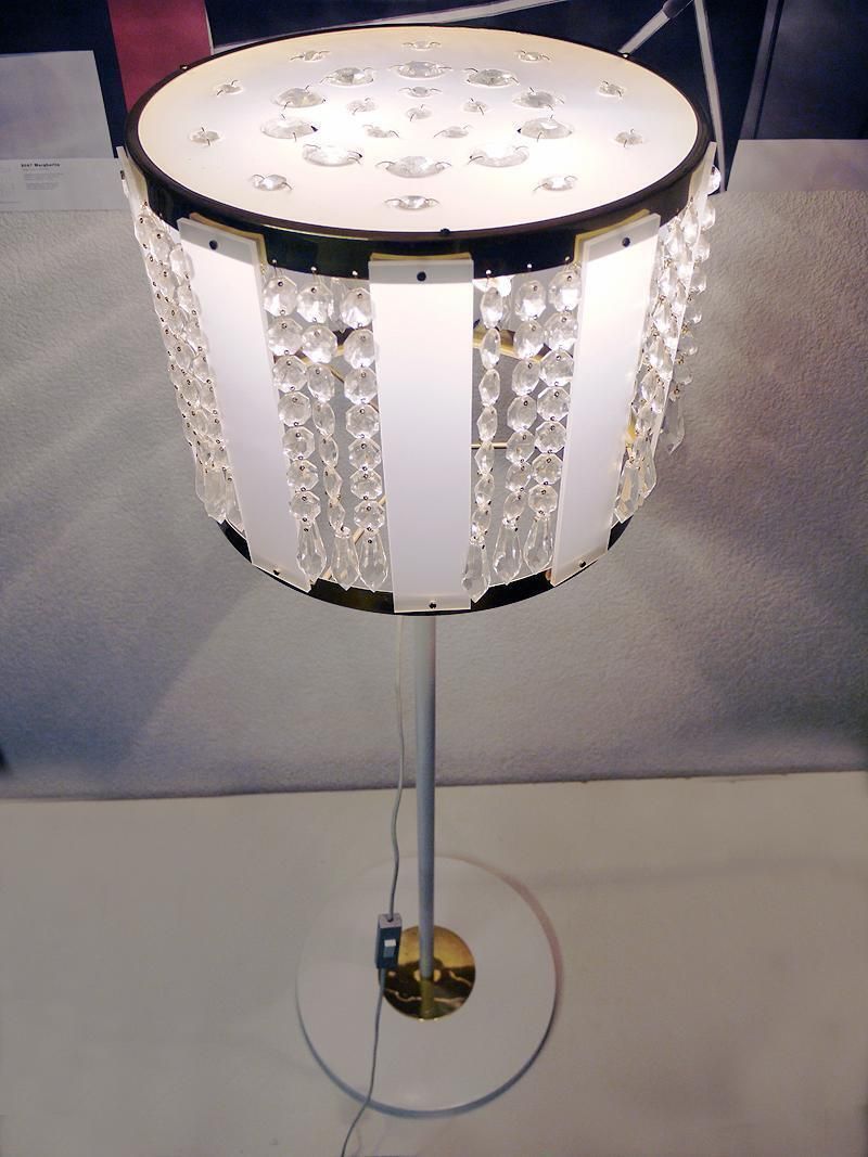 2157.0 1960s Drum Chandelier Crystal, Brass And White Lucite In The Manner Of Stilnovo photo