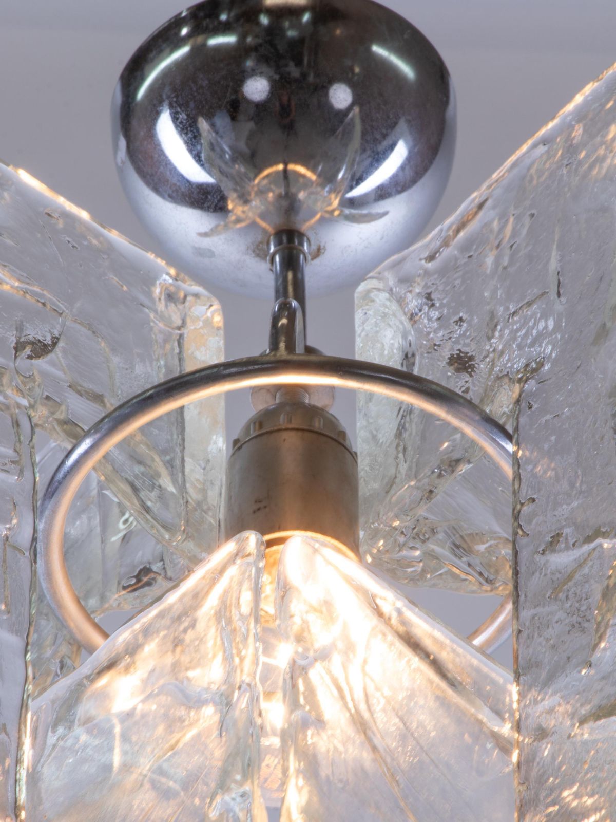 1960 Italy Mazzega Iced Pendant Chandelier Murano Glass & Chrome By Carlo Nason photo 2590.0