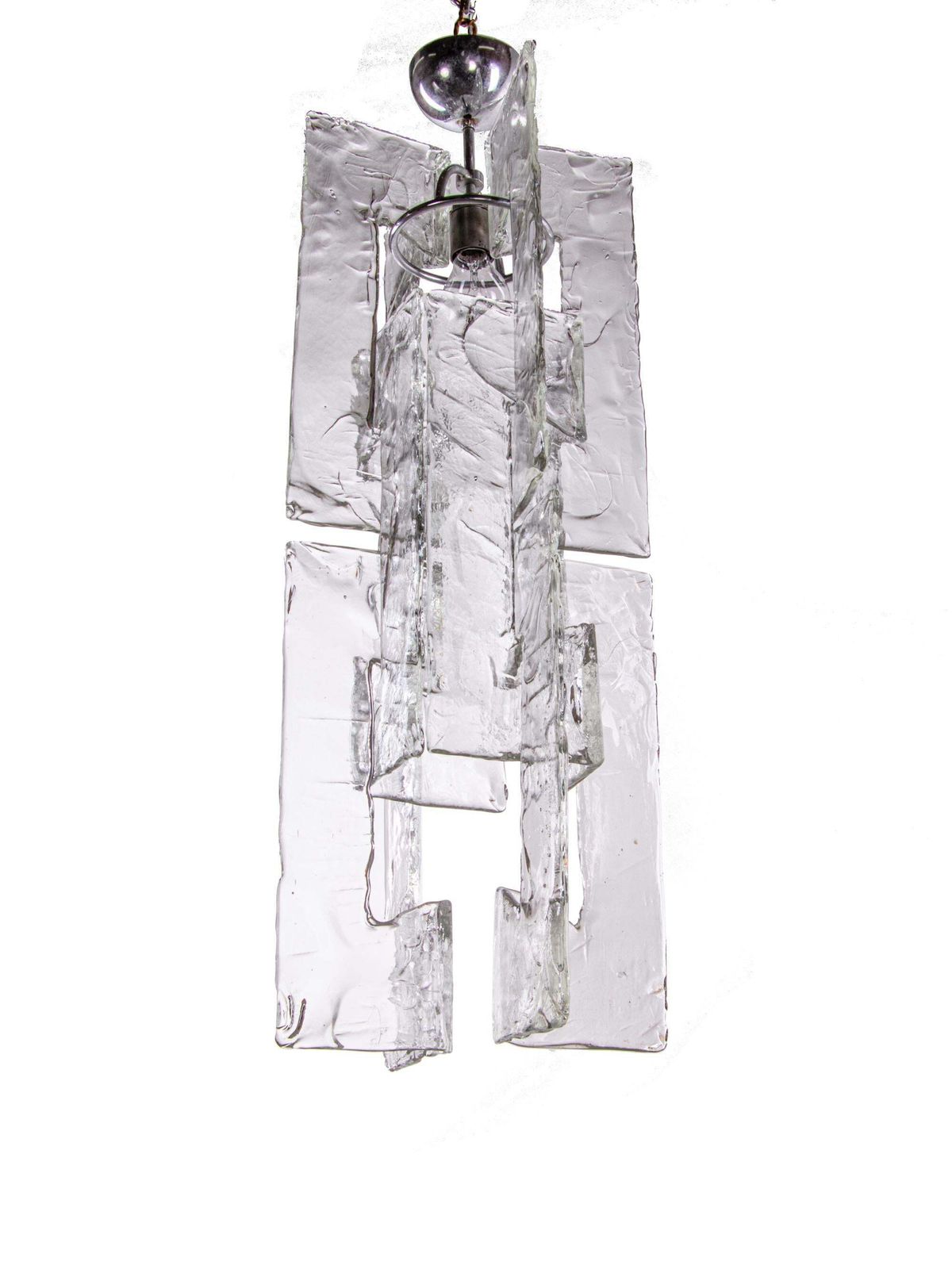 1960 Italy Mazzega Iced Pendant Chandelier Murano Glass & Chrome By Carlo Nason photo vinterior