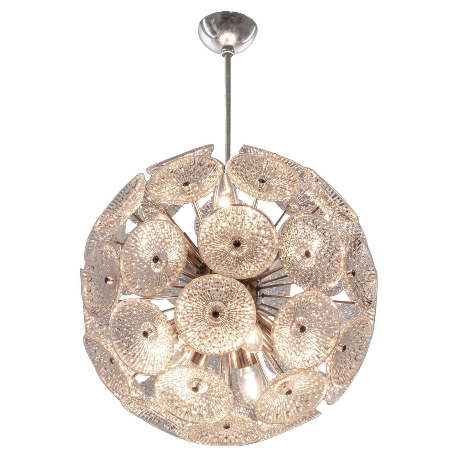 Modernist Dandelion 10 Light Sputnik Chandelier Glass & Chrome, 1960s