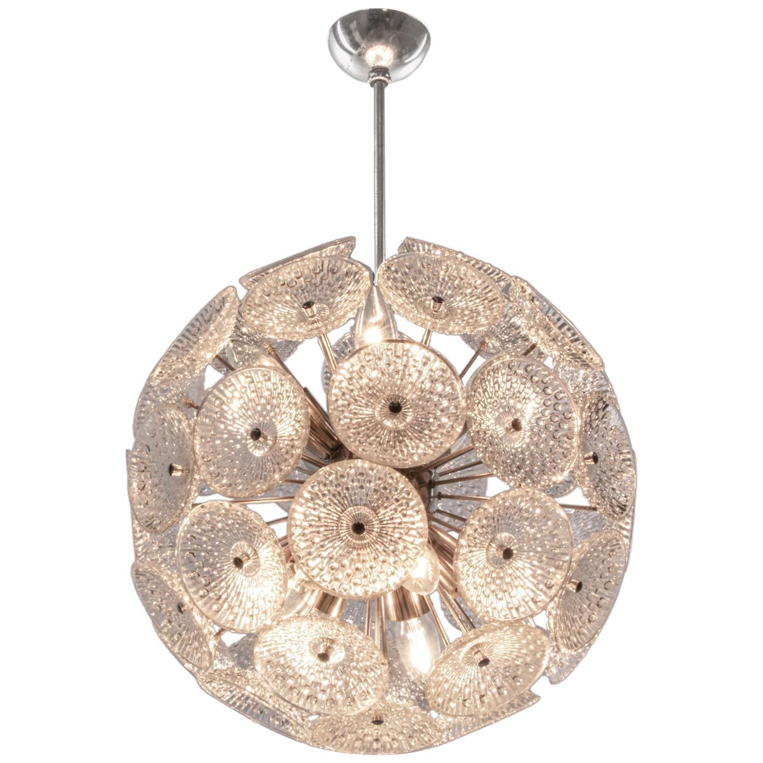 Modernist Dandelion 10 Light Sputnik Chandelier Glass & Chrome, 1960s photo vintage