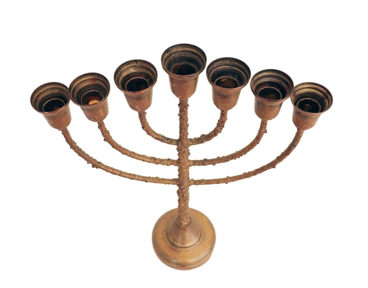 Brutalist Menorah Jewish Judaica Candelabra photo for sale