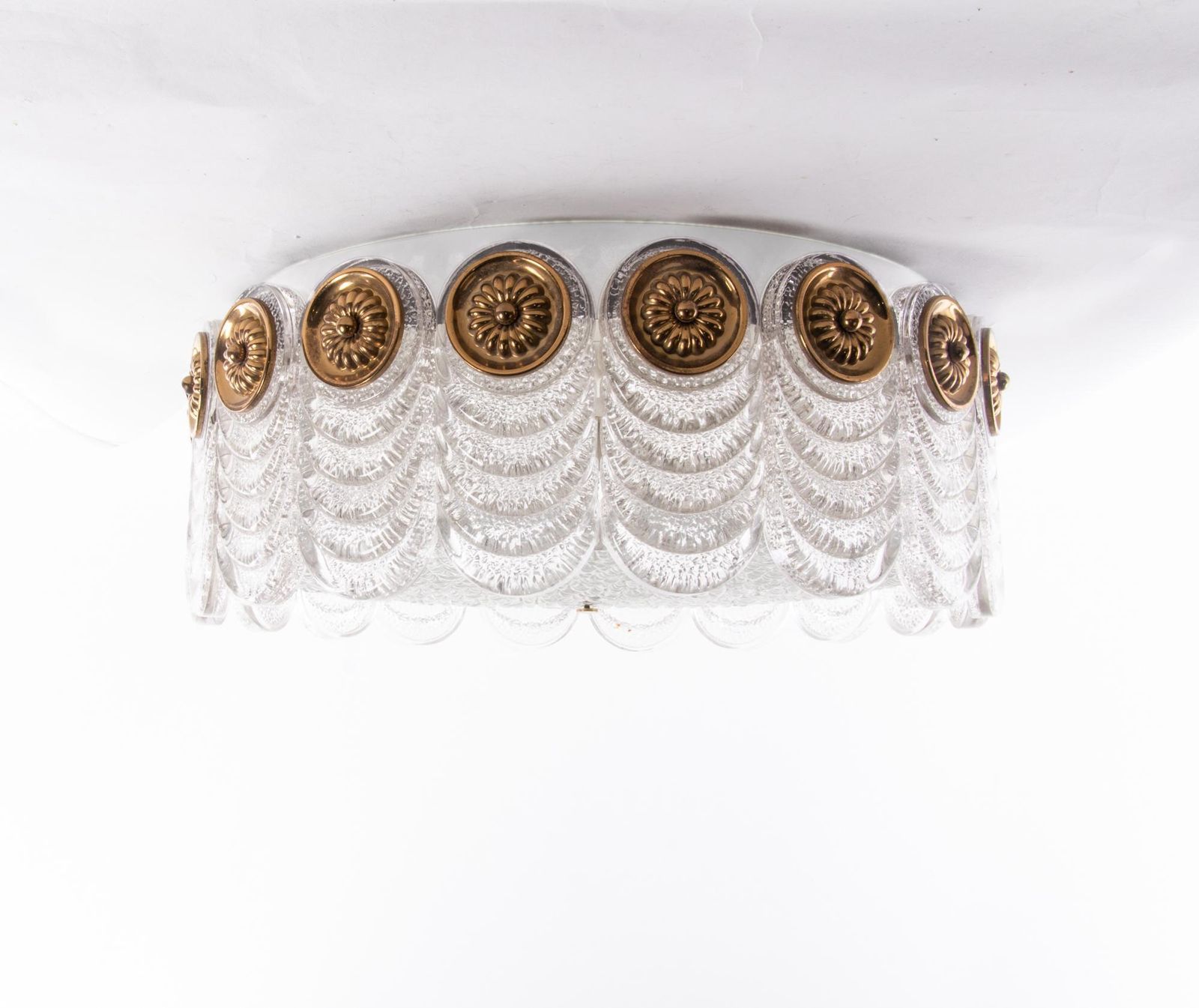 1 'Of 2' 1960s Germany Kaiser Flush Mount Ceiling Lamp Murano Glass & Brass photo Lighting