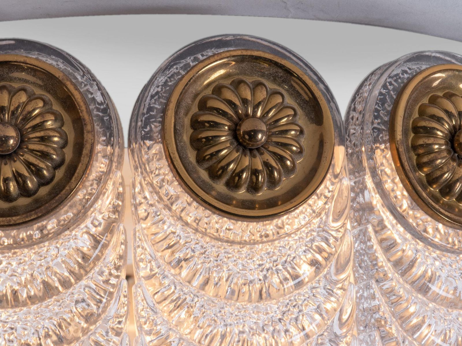 1 'Of 2' 1960s Germany Kaiser Flush Mount Ceiling Lamp Murano Glass & Brass photo 2698.0