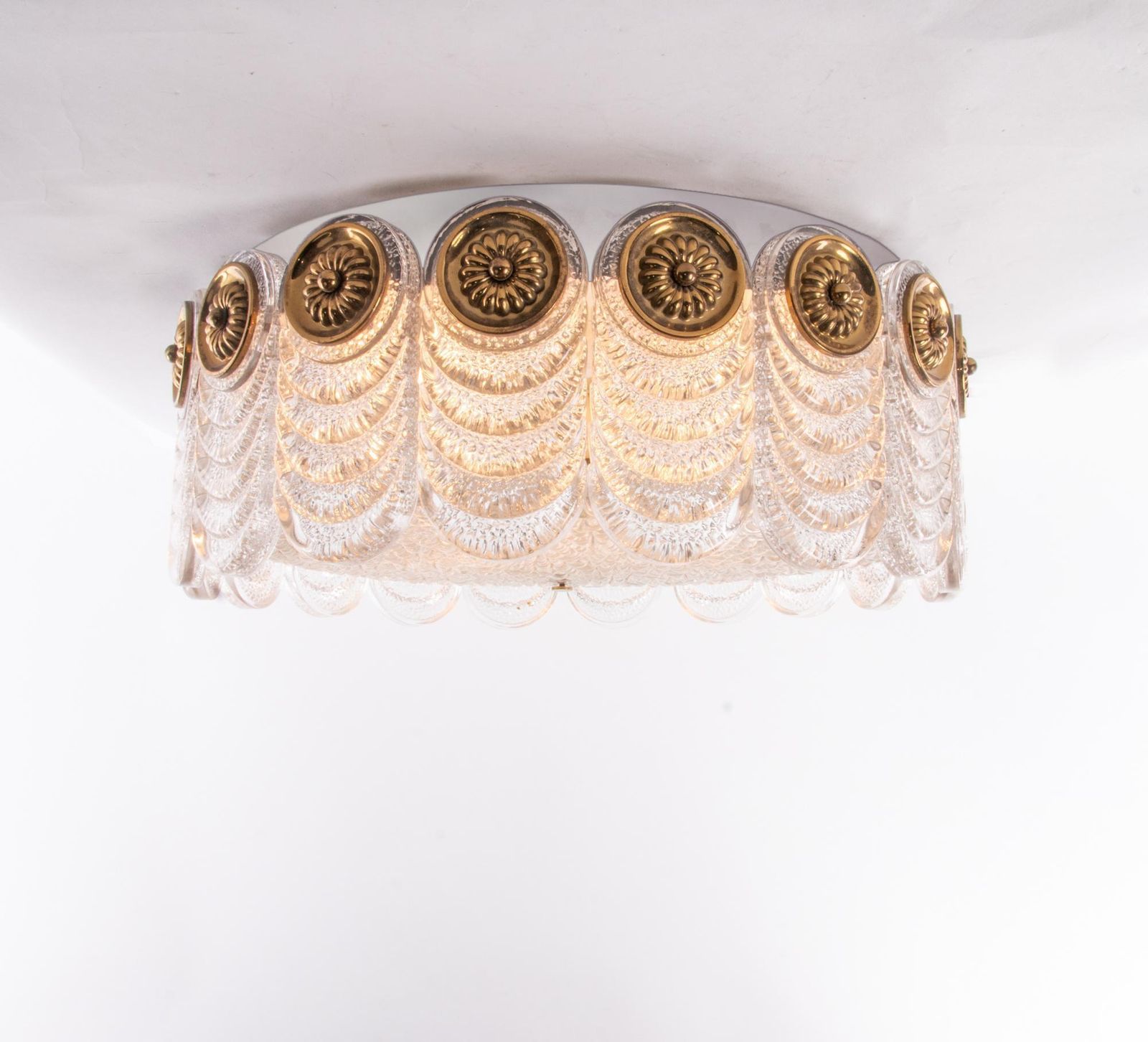 1 'Of 2' 1960s Germany Kaiser Flush Mount Ceiling Lamp Murano Glass & Brass photo vinterior