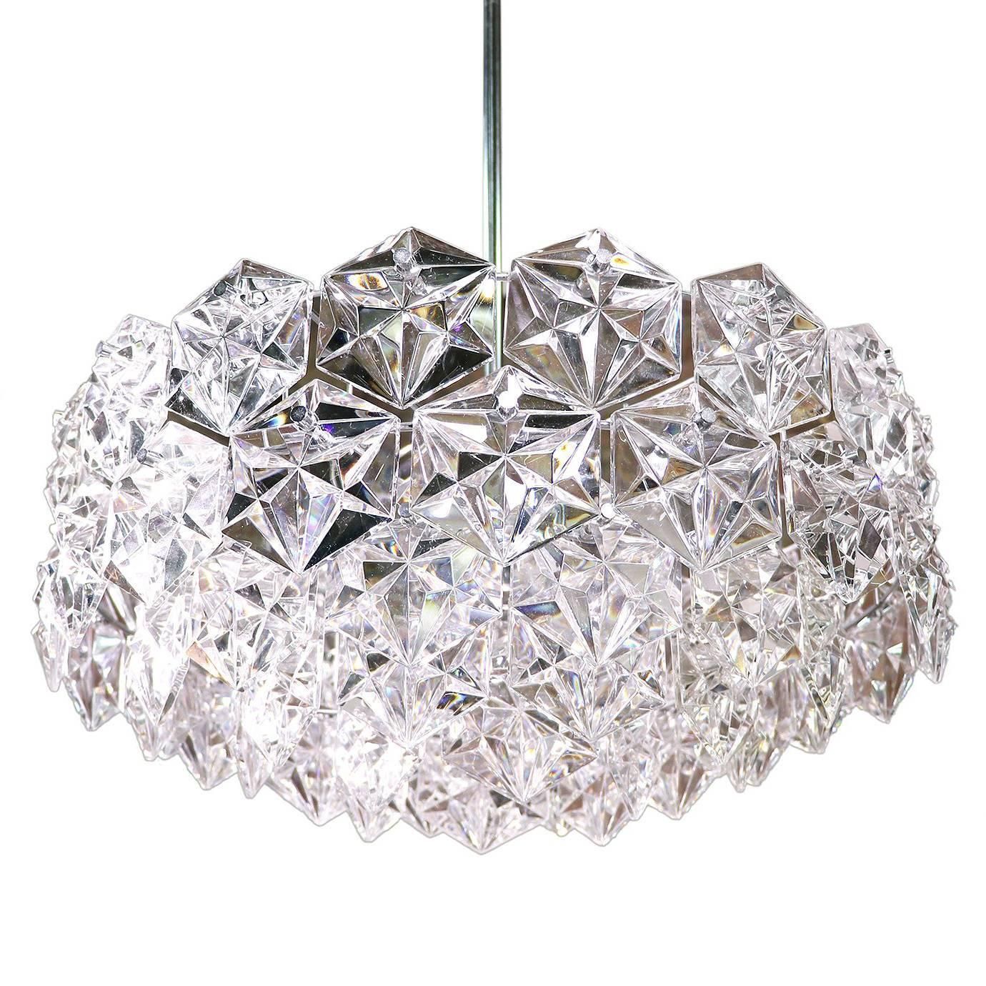 1960 Germany Kinkeldey Large Chromed Crystal Chandelier
