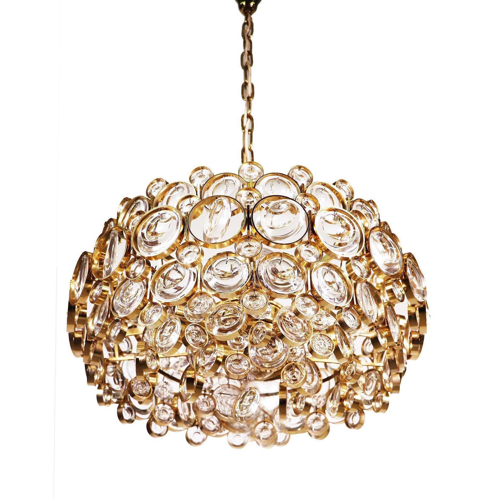 1960s Germany Palwa Bubbles Chandelier Crystal & Gilt Brass By Gaetano Sciolari photo furniture
