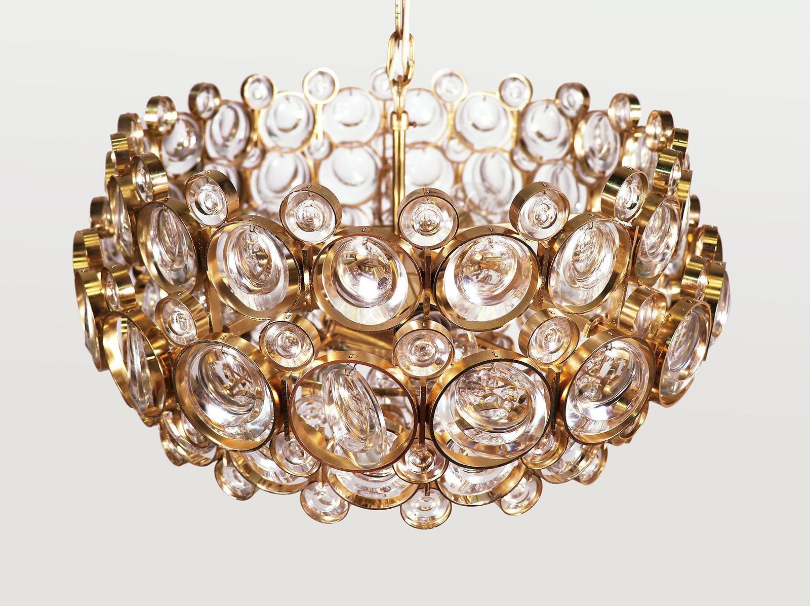 1960s Germany Palwa Bubbles Chandelier Crystal & Gilt Brass By Gaetano Sciolari photo for sale