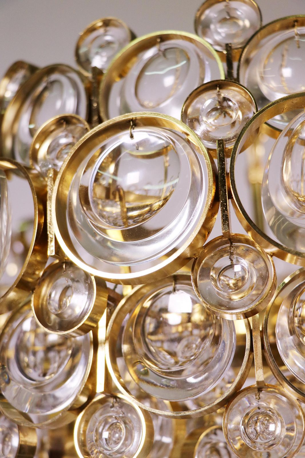 1960s Germany Palwa Bubbles Chandelier Crystal & Gilt Brass By Gaetano Sciolari photo Lighting