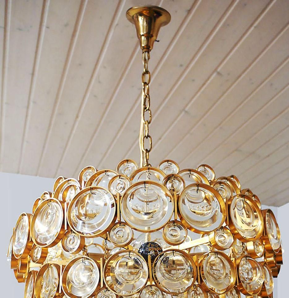 photo vintage 1960s Germany Palwa Bubbles Chandelier Crystal & Gilt Brass By Gaetano Sciolari
