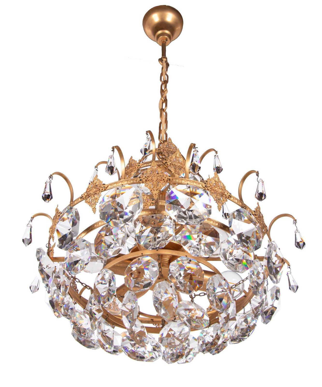 Ernst Palme Glamorous Jewel Swarovski Crystal & Gilt Brass Chandelier, 1960s photo vintage