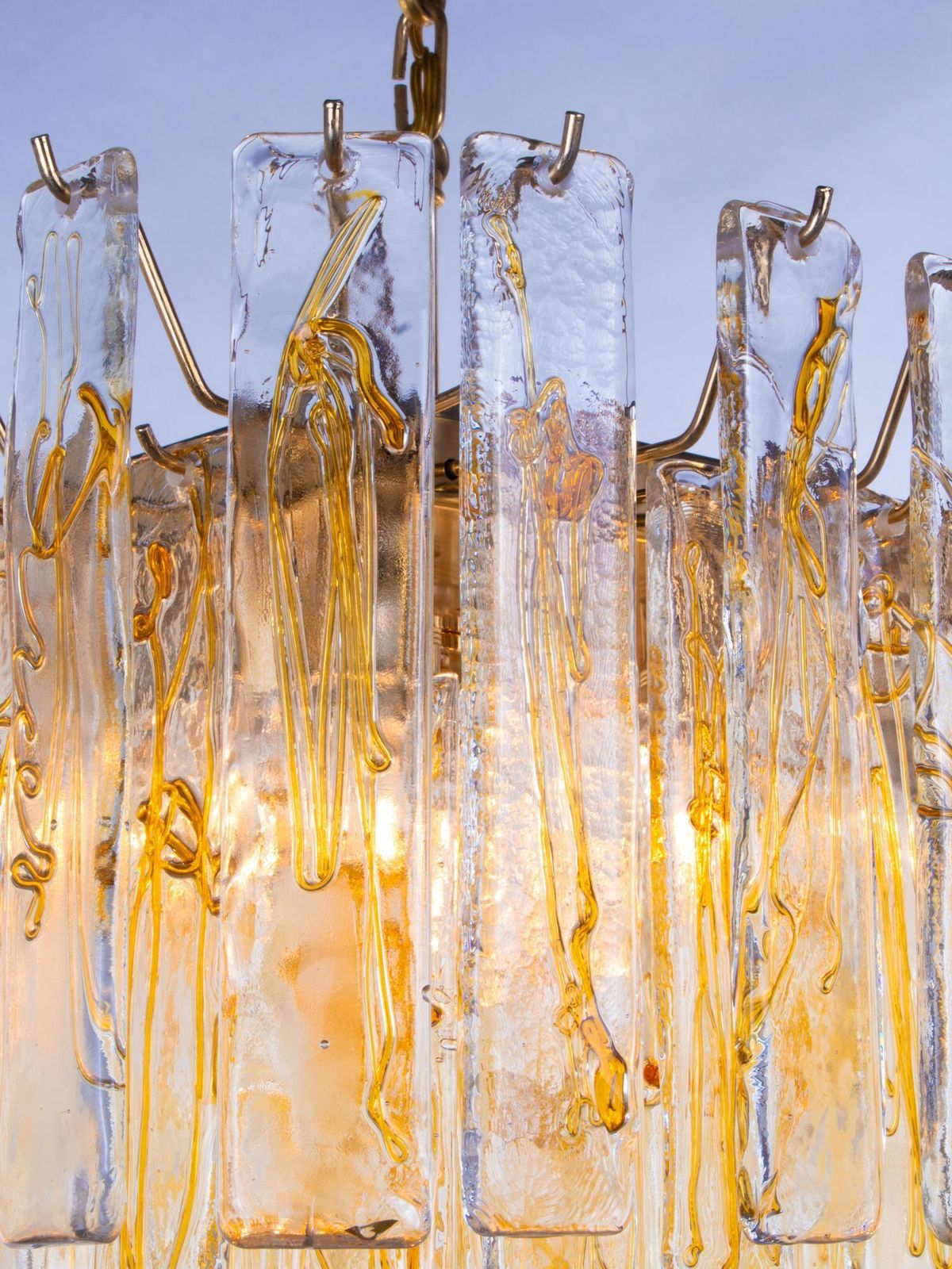 Amber Murano 24" Lava Chandelier Glass & Brass By La Murrina, Italy 1970s photo for sale