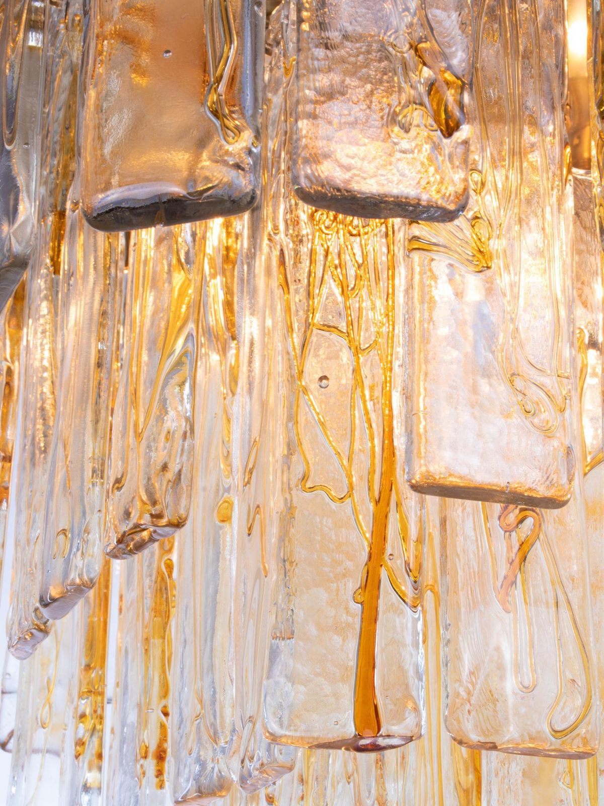 Amber Murano 24" Lava Chandelier Glass & Brass By La Murrina, Italy 1970s photo vintage