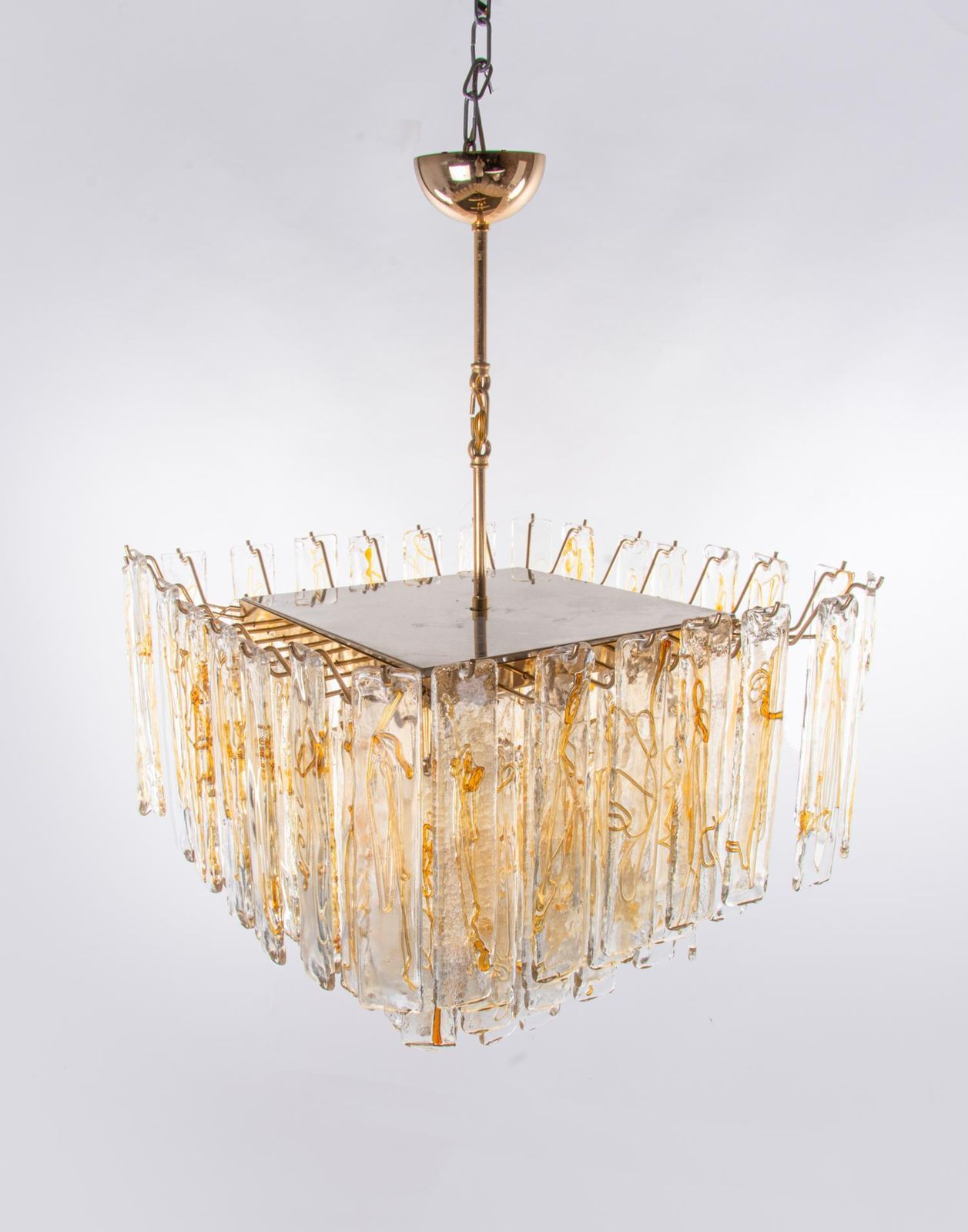 photo for sale Amber Murano 24" Lava Chandelier Glass & Brass By La Murrina, Italy 1970s