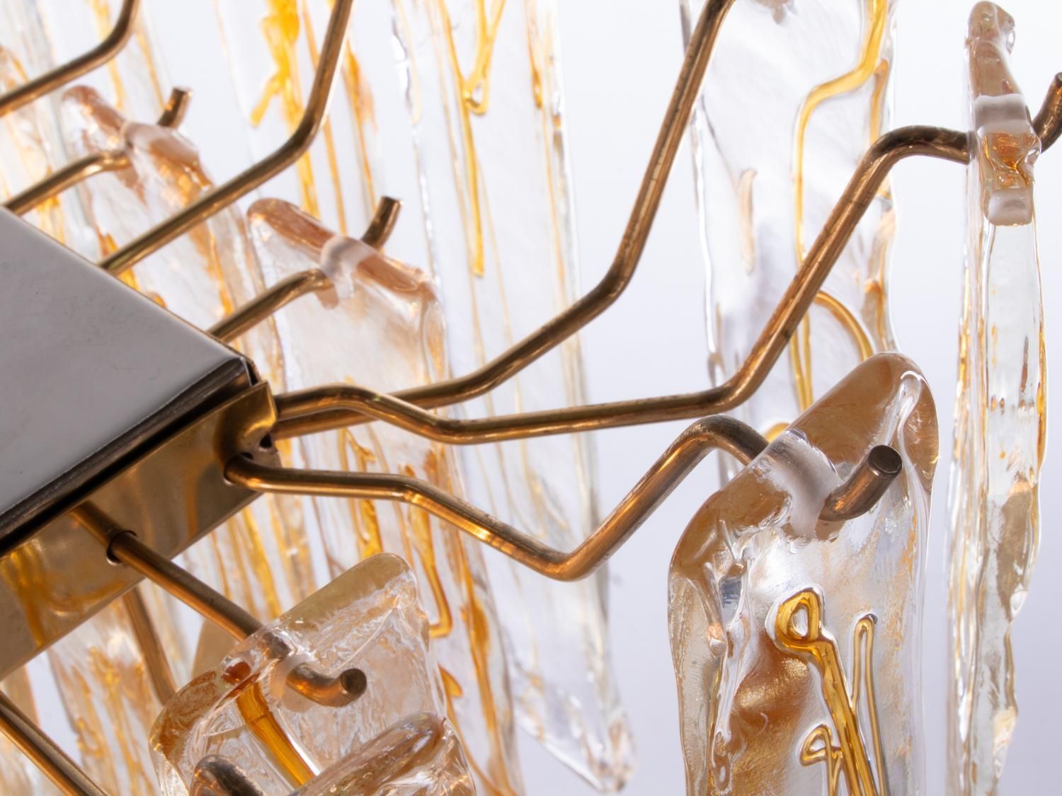 Lighting Amber Murano 24" Lava Chandelier Glass & Brass By La Murrina, Italy 1970s photo