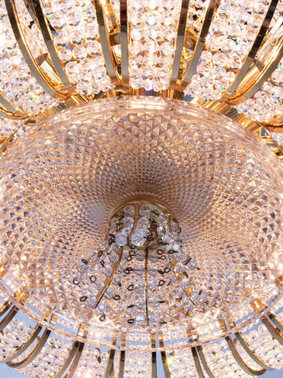 Hollywood Regency Chandelier Crystal & Gilt Brass By Palwa, Germany 1960 photo Lighting
