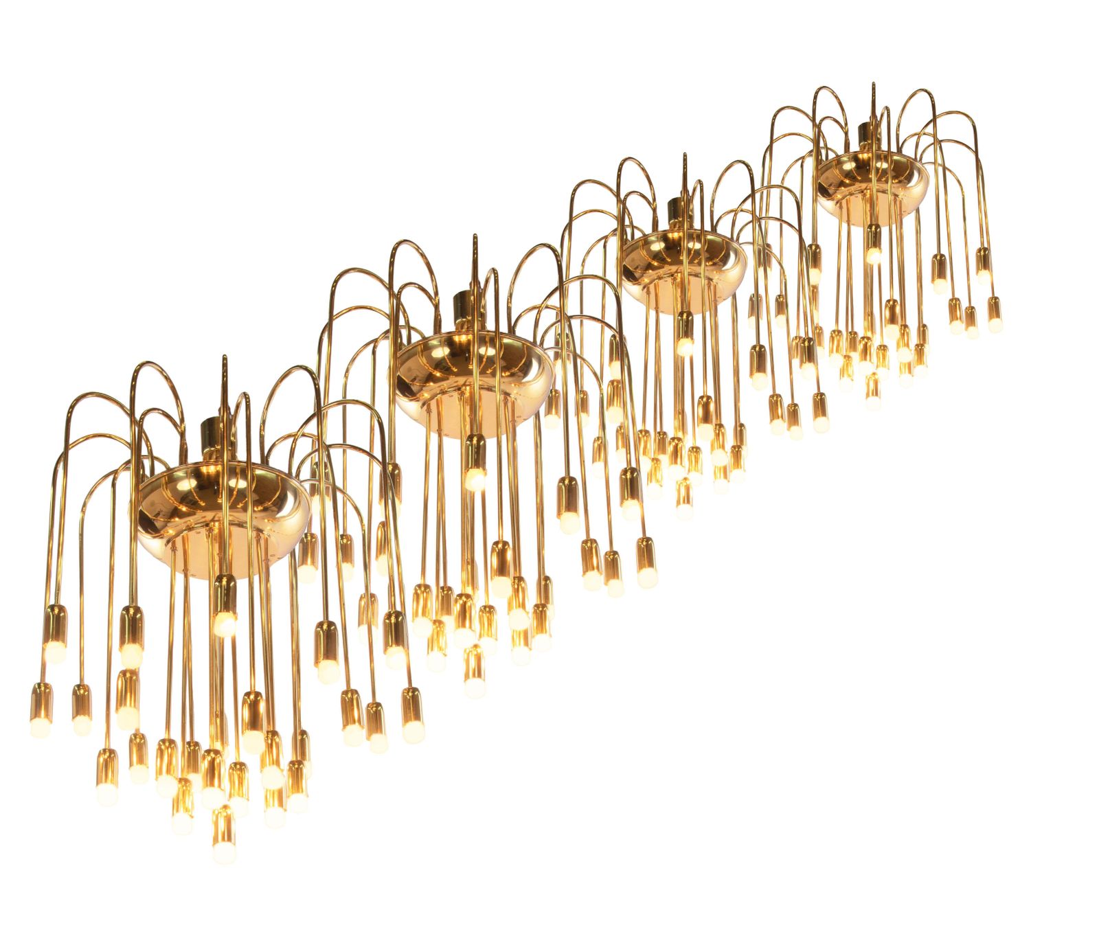 photo furniture 1 'Of 4' Cascading 28" Brass Flush Mount In The Manner Of Florian Schulz, 1960s