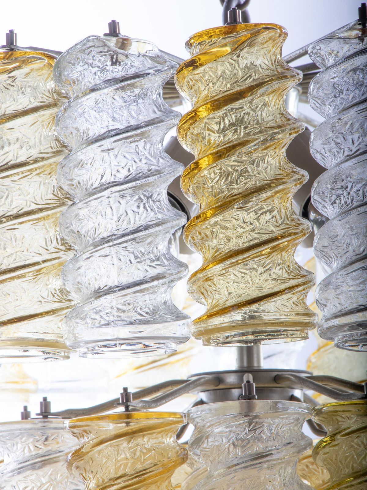 photo for sale 1960 Italy Venini 'Swirl' Chandelier With Twisted Amber & Clear Murano Glass