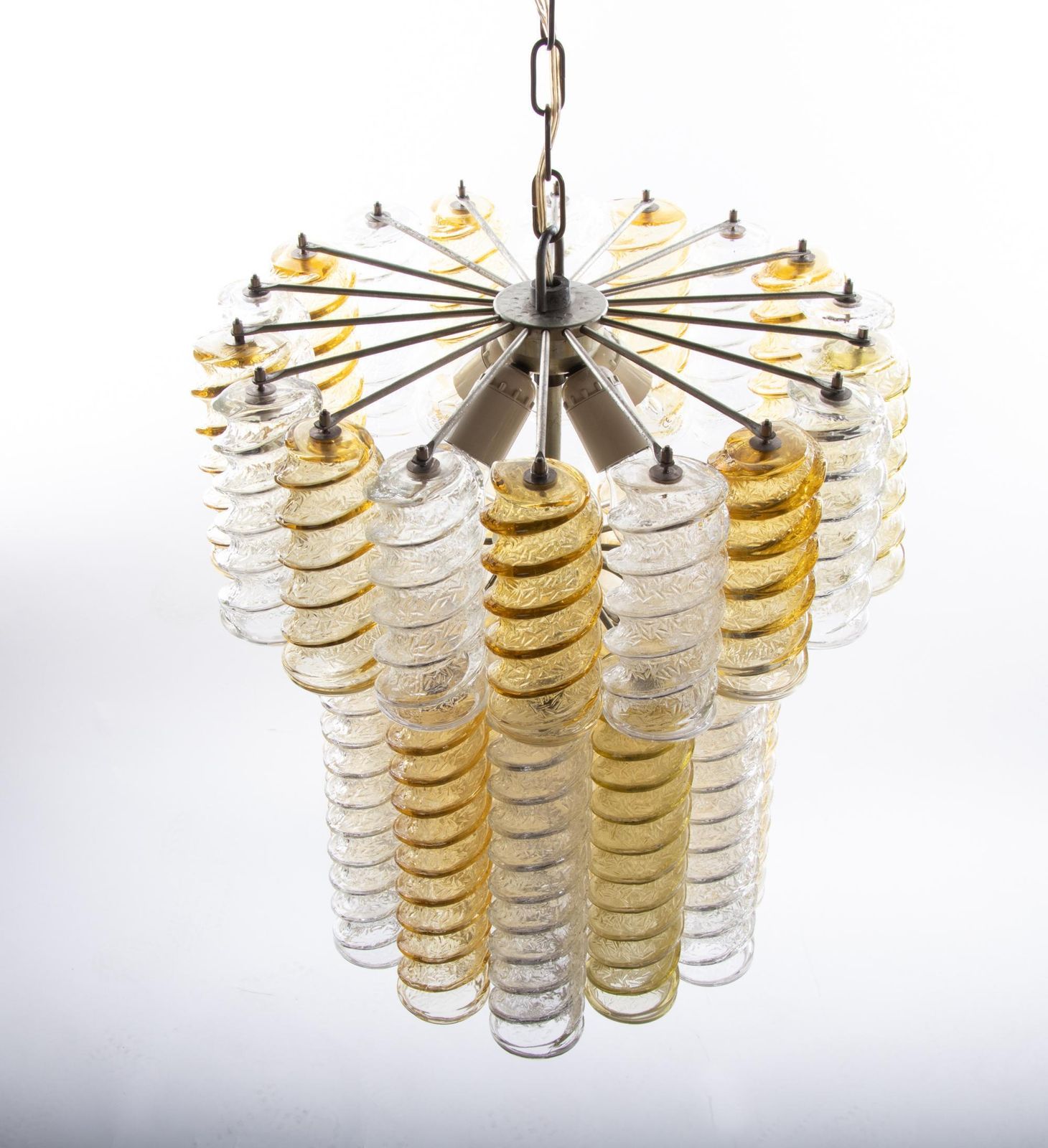 Lighting 1960 Italy Venini 'Swirl' Chandelier With Twisted Amber & Clear Murano Glass photo