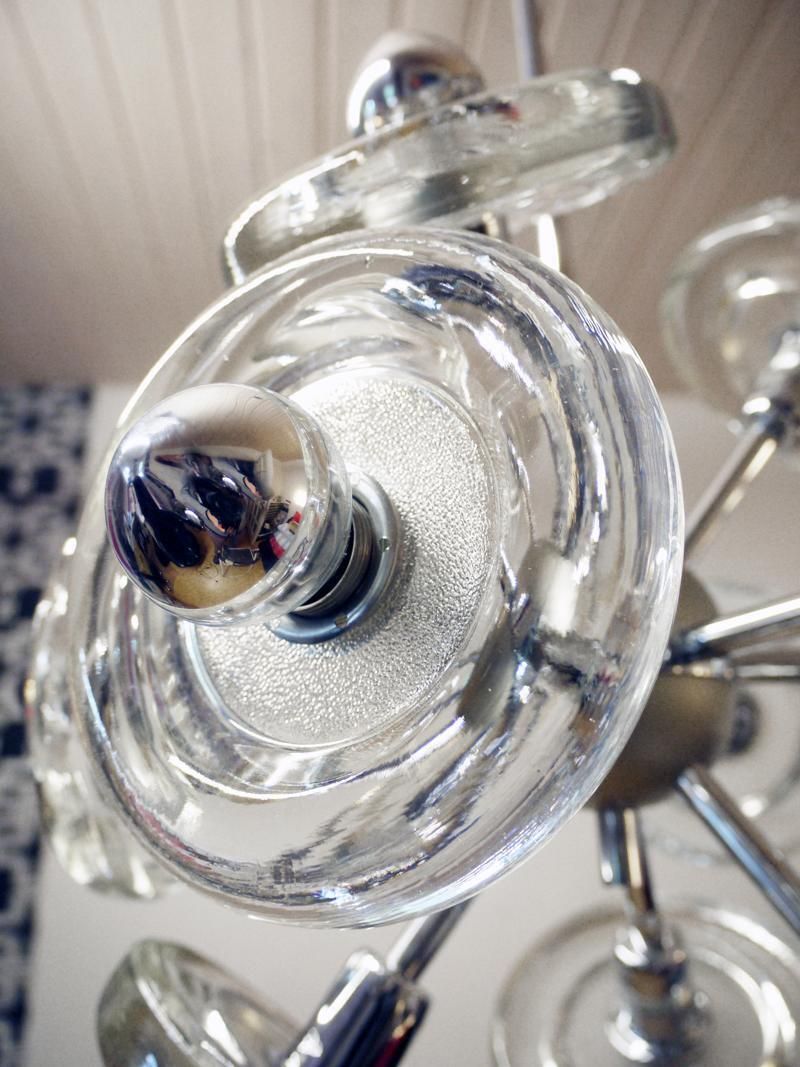 Mid Century Modern Handblown White Murano Glass And Chrome 12 Arm Sputnik photo for sale