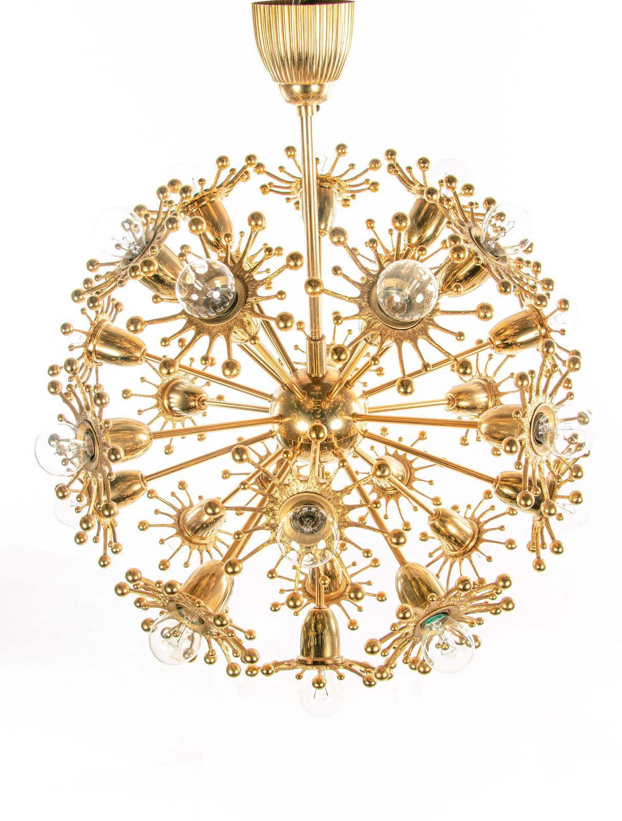Palwa 26" Starburst Sputnik Chandelier Gold Plated Brass, 1960s photo furniture